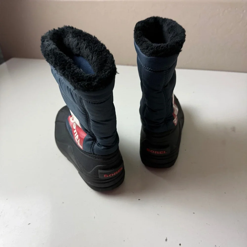 Sorel Snow Commander Youth Navy Blue Black Winter Boots NY1806-425 Size 3 Kids